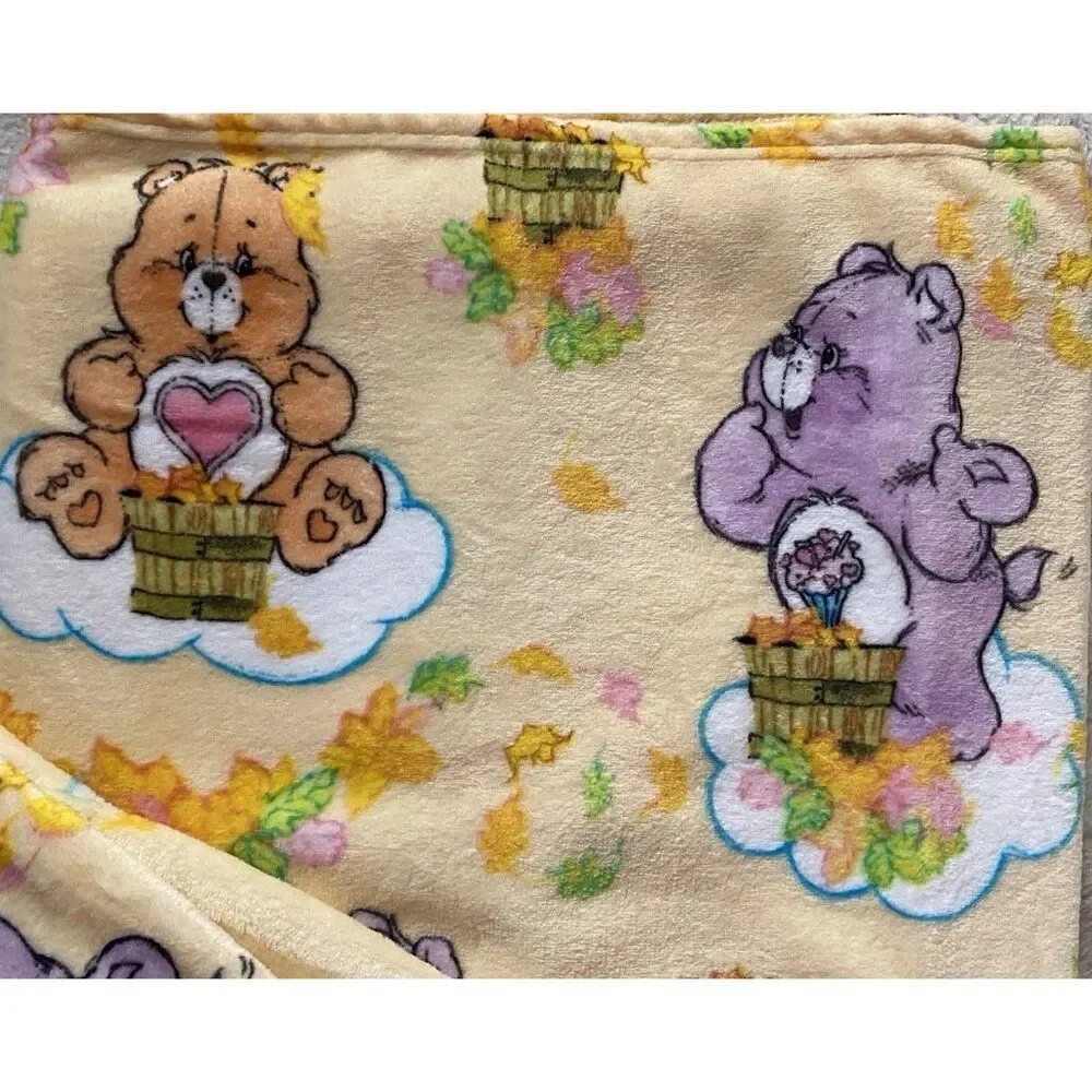 Care Bears Autumn Fall Leaves‎ 60 X 90” TWIN Sz Throw Blanket Yellow NEW